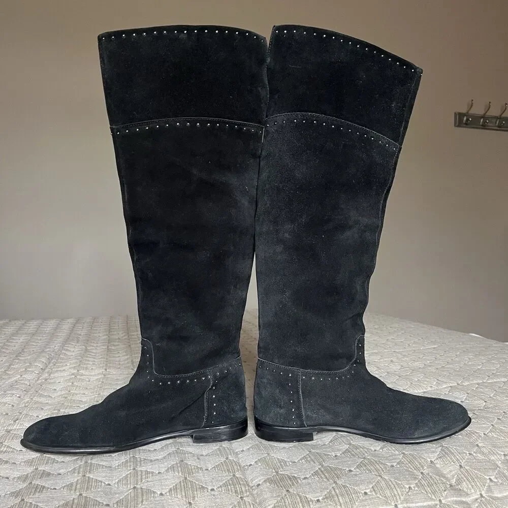 Barney’s New York Black Suede Leather‎ Tall Riding Boot Women EU 38 US 7.5 Studs